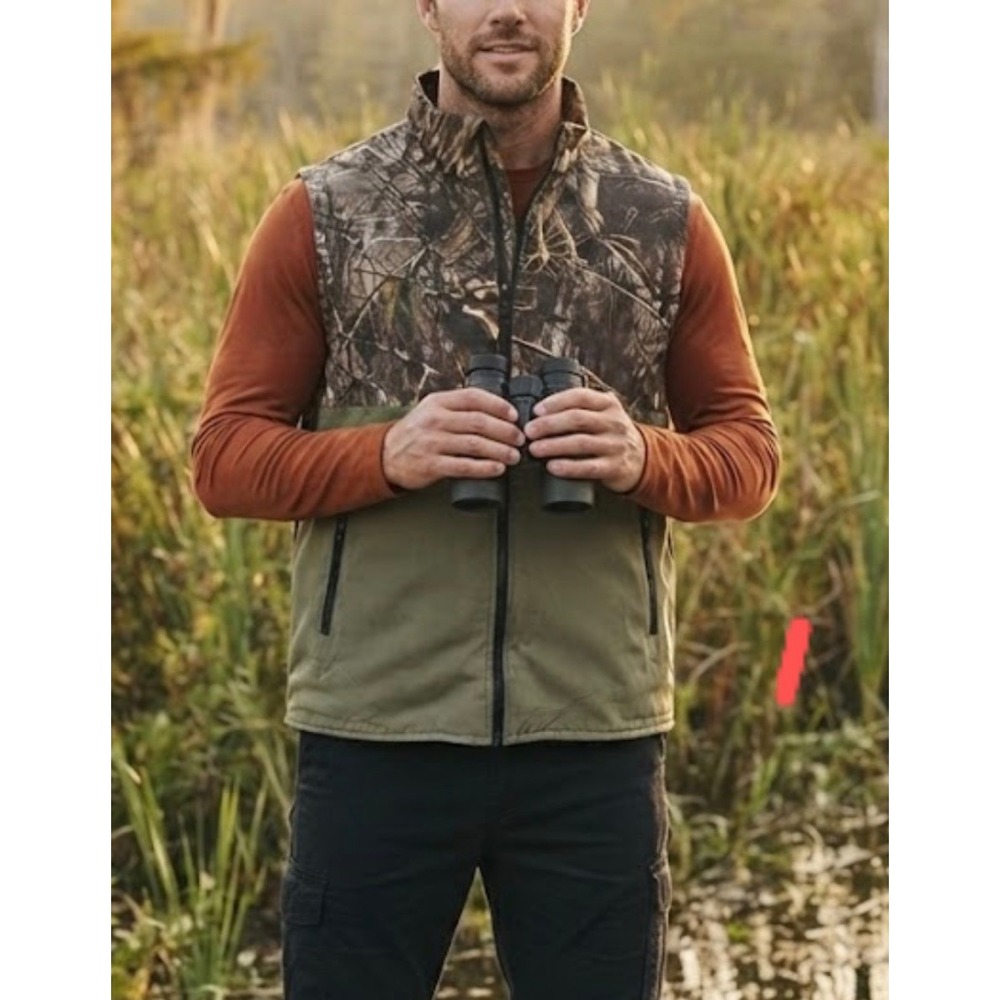 Ducks Unlimited Mossy Oak Shadow Grass Habitat Camo Full Zip Vest Mens Olive XL